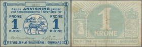 Greenland: 1 Krone ND(1913) P. 13, used with folds and creases, border tears, no repairs, condition: F.