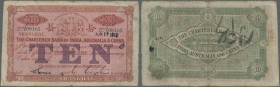 Hong Kong: Chartered Bank of India, Australia & China 10 Dollars June 10th 1913, P.35, highly rare note in nice original shape, lightly toned paper wi...