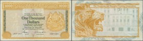 Hong Kong: 1000 Dollars 1983 P. 190, used with folds and creases, no holes or tears, still crispness in paper, condition: VF-.