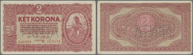 Hungary: 2 Korona 1920 Specimen, P.58s with perforation ”MINTA”, lightly toned paper and rounded edges. Condition: VF