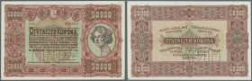 Hungary: Penzügyminiszterium, 50.000 Korona 1923 MINTA (Specimen), P.71s, tiny pinholes at all 4 corners, vertical fold at center.