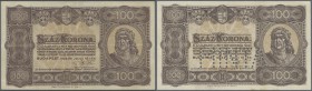 Hungary: Pair with 1000 Korona 1923 P.73 with a few folds and lightly toned paper and 1000 Korona 1923 Specimen P.73s with perforation ”MINTA” with a ...