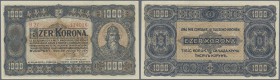 Hungary: 1000 Korona 1923 printed by Magyar Pénzjegynyomda, Budapest, P.75a, tiny dint at upper right, otherwise perfect. Condition: aUNC