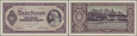 Hungary: 100 Pengö 1945 Specimen, P.111s with perforation ”MINTA”, some minor creases in the paper and soft vertical bend at center. Condition: VF+...