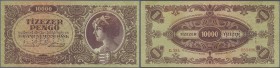 Hungary: 10.000 Pengö 1945 Specimen, P.119s with perforation ”MINTA”, vertically folded and a few minor spots. Condition: XF