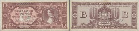 Hungary: 100.000 B-Pengö 1946 Specimen, P.133s with perforation ”MINTA” with lightly toned paper and tiny dint at lower right. Condition: VF