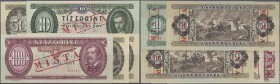 Hungary: Set with 5 Specimen notes comprising 10 Forint 1975 Specimen P.168es, 2 x 50 Forint 1986 Specimen P.170gs, 50 Forint 1989 Specimen P.170hs an...