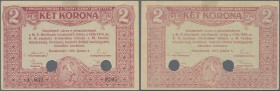 Hungary: City of Kecskemet 2 Korona 1919, P.NL (Adamovsky KEC-3.1.1), with cancellation holes, lightly toned paper with a few spots. Condition: VF