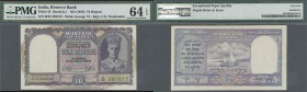 India: set of 3 consecutive banknotes 10 Rupees ND(1943) P. 24, all PMG graded 64 Choice UNC (one with EPQ)