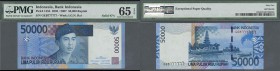 Indonesia: 50.000 Rupiah 2005/07 P. 145b with rare serial number GEB 7777777, condition: PMG graded 65 GEM UNC EPQ.