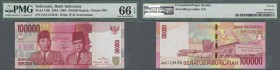 Indonesia: 100.000 Rupiah 2004/05 P. 146b with rare serial number QAU 123456, condition: PMG graded 66 GEM UNC EPQ.
