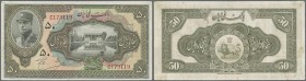 Iran: Bank Melli Iran 50 Rials SH1313, P.27b, repaired part at upper left corner, some folds and lightly stained. Condition: F/F+