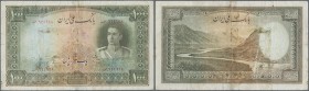 Iran: Bank Melli Iran 1000 Rials ND(1944), P.46, torn into two halfs, restored with several folds, tiny border tears and stains. Condition: F-