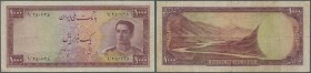Iran: 1000 Rials 1951 P. 53 in used condition with several folds and creases but not washed or pressed, still nice colors, condition: F.