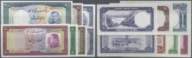 Iran: set of 7 notes containing 10, 20, 50 and 100 Rials 1954 P. 64-67 and 10, 20, 200 Rials 1958 P. 68-70, all in crisp condition: UNC. (7 pcs)