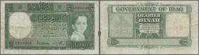 Iraq: 1/4 Dinar 1941 P. 16 in used condition with several folds and creases, light stain in paper, minor split at right border, no holes, not washed o...