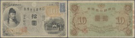 Japan: 10 Yen ND P. 79, used with folds and creases, strong paper, original colors, condition: F.