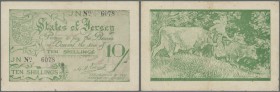 Jersey: 10 Shillings ND(1941-42) P. 5a, light center fold, some stain dots at lower left, condition: XF.