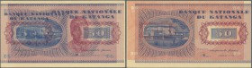 Katanga: interesting note of 50 Francs 1960 P. 7p as Proof print with Error print, back side print also on front side, on back side, underprint is out...
