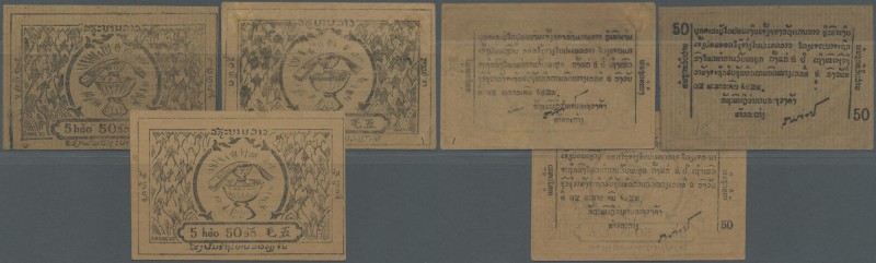 Laos: set of 3 pcs 50 At 5 Hao ND(1945-46) P. A3a,b,c, two of them in condition ...
