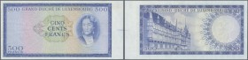 Luxembourg: 500 Francs ND Proof of P. 52A, without serial and signatures, large margin at right, left side one vertical fold, no holes or tears, crisp...