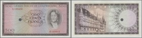 Luxembourg: 500 Francs ND Color Trial of P. 52A in brown instead of blue color, with serial and one cancellation hole, no folds, only one dint at uppe...