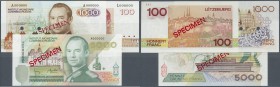 Luxembourg: set of 3 Specimen banknotes containing 100 Francs P. 58s, 1000 Francs P. 59s and 5000 Francs P. 60s, all with zero serial numbers and spec...