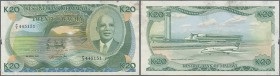 Malawi: 20 Kwacha 1988 P. 22b, unfolded but light stain in paper, a bit wavy at borders, small paper damage at left border, condition: F to F+.