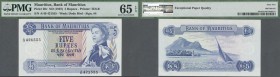 Mauritius: 5 Rupees ND(1967) P. 30c in condition: PMG graded 65 GEM UNC EPQ.
