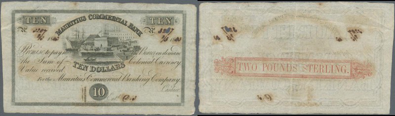 Mauritius: 10 Dollars 1843 P. S122a, used with light folds but without tears, cr...