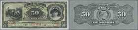 Mexico: El Banco de Sonora 50 Pesos 1899-1911 SPECIMEN, P.S422s, punch hole cancellation and red overprint Specimen at lower center, serial number 000...