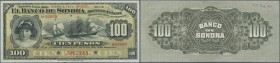 Mexico: El Banco de Sonora 100 Pesos 1911 SPECIMEN, P.S423s, punch hole cancellation and red overprint Specimen at lower center, serial number 00000 a...