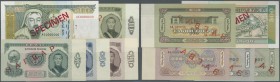 Mongolia: set of 5 Specimen notes containing 3, 5, 25, 50 Tugrik P. 36s-40s and 500 Tugrik 2000 P. 66s, the early series in aUNC to UNC, the 500 Tugri...