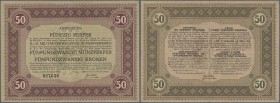 Montenegro: 50 Perper = 25 Kronen 1917 P. M135, used with vertical and horizontal folds, handling in paper, no holes or tears, strongness in paper and...