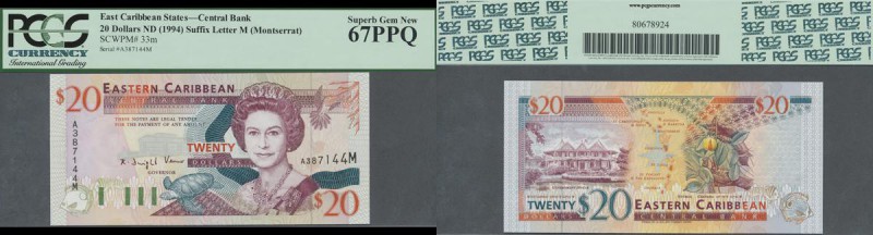 Montserrat: East Caribbean States letter ”M” = Montserrat 20 Dollars ND(1994) in...