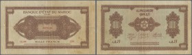 Morocco: set of 2 notes 1000 Francs 1943 P. 28, both in similar condition with folds and creases, no repairs, normal traces of use, still strongness i...