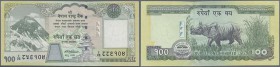 Nepal: 100 Rupees ND(2008-2010), P.64a with two different serial numbers / letters at left and right in UNC condition