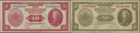 Netherlands Indies: Set with 10 Banknotes containing 4 x 5 Gulden, 3 x 10 and 3 x 50 Gulden 1943, P.113, 114, 116 in about F/F+ condition (10 pcs.)
