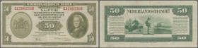 Netherlands Indies: 50 Gulden L.1943, P.116a in VF condition with several folds and some minor spots