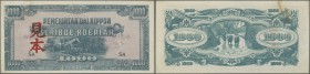 Netherlands Indies: 1000 Rupiah ND P. 127s, with specimen overprint, rusty trace of paper clip at upper border on back side, condition: XF+ to aUNC.