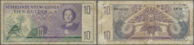 Netherlands New Guinea: Ministerië van Overzeesche Rijksdelen 10 Gulden December 8th 1954, P.14, small tear at upper right border, stained paper on ba...