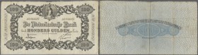 Netherlands: 100 Gulden 1916 P. 24, very rare, three vertical and two horizontal folds, no holes or tears, no repairs, original paper and colors, rare...