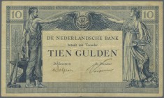Netherlands: 10 Gulden 1921 P. 35, center and horizontal fold, no tears, one very tiny pinhole at lower left corner, still strong paper and original c...