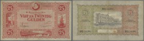 Netherlands: 25 Gulden 1923 P. 36c, 3 vertical and 1 horizontal fold, creases in paper but no holes or tears, paper and colors still original. Conditi...