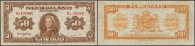 Netherlands: 50 Gulden 1943 P. 68a, several folds and creases in paper but no holes or tears, still strong paper with a bit of original crispness and ...