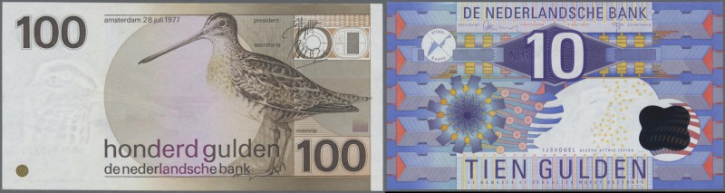 Netherlands: set of 2 notes 100 Gulden 1977 & 10 Gulden 1997 P. 97, 99, both in ...