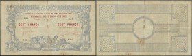New Caledonia: 100 Francs 1914 Noumea Banque de l'Indochine P. 17, used with folds and pinholes, border tears, light stain in paper, center hole, no r...
