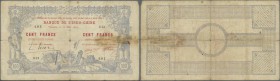 New Caledonia: 100 Francs 1914 Noumea Banque de l'Indochine P. 17, used with strong folds, stain in paper, center hole, minor border tears, pinholes, ...