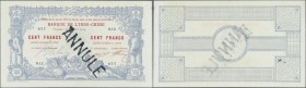 New Caledonia: highly rare 100 Francs 1914 Noumea Banque de l'Indochine P. 17(s) with ”Annule” stamp on front and back, taken out of the production in...