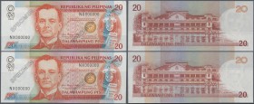 Philippines: 2 pcs unlisted Specimen note of 20 Pesos 2004 P. NL like P. 200, with zero serial numbers and Specimen overprint in condition: aUNC. (2 p...
